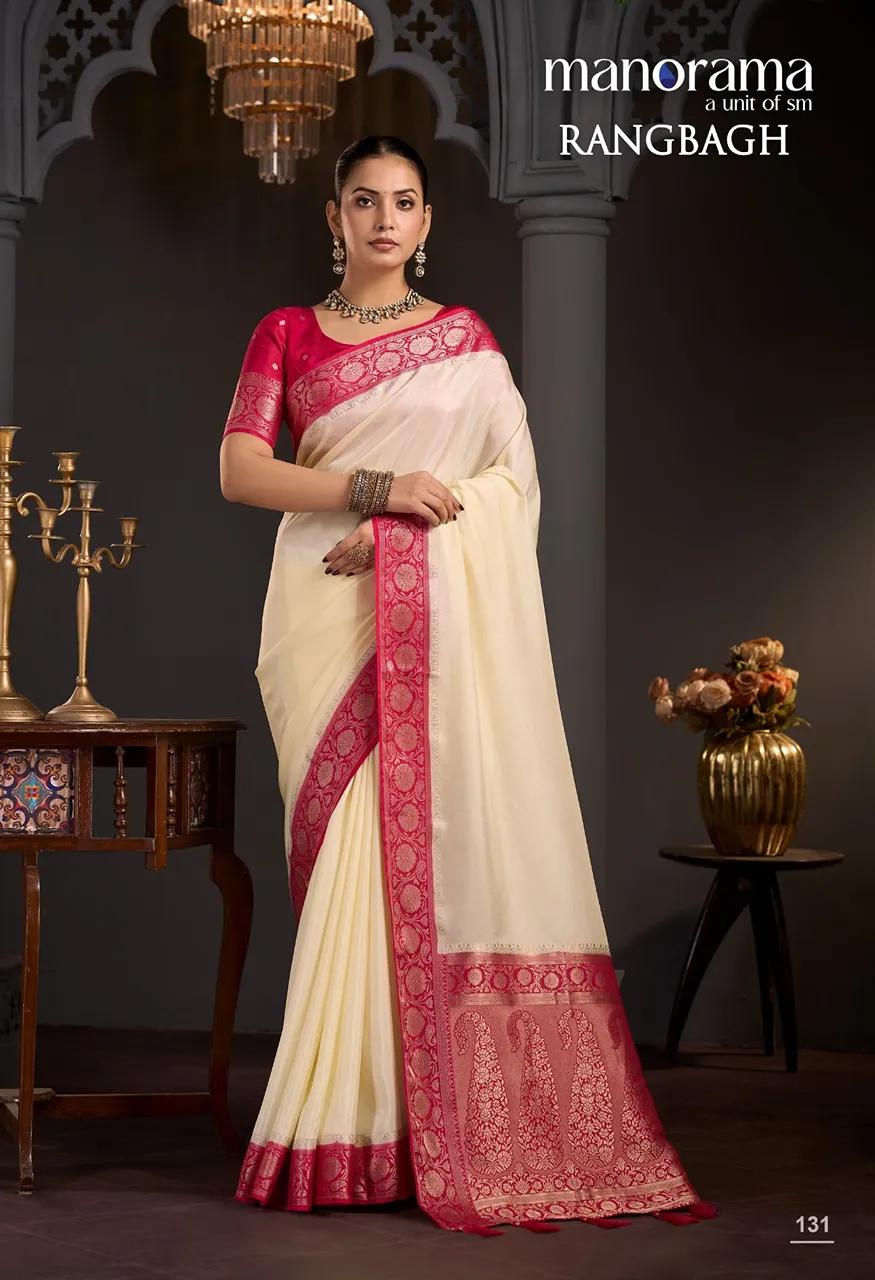 Manorama Rangbagh Premium Viscose Chaap Dyeing Saree with Zari Border — Singles, Vardan Ethnic wholesale from Surat — Photo 7
