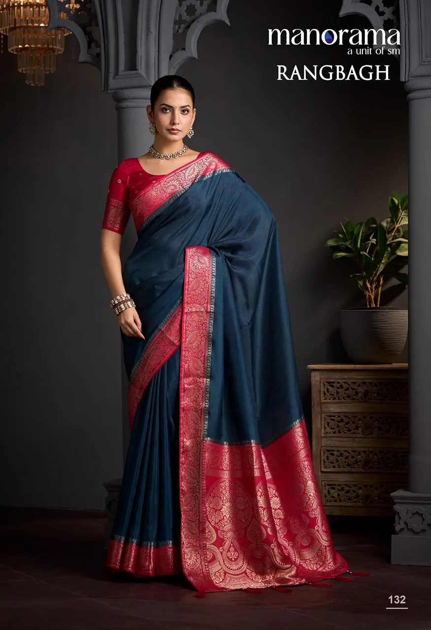 Manorama Rangbagh Premium Viscose Chaap Dyeing Saree with Zari Border — Singles, Vardan Ethnic wholesale from Surat — Photo 8