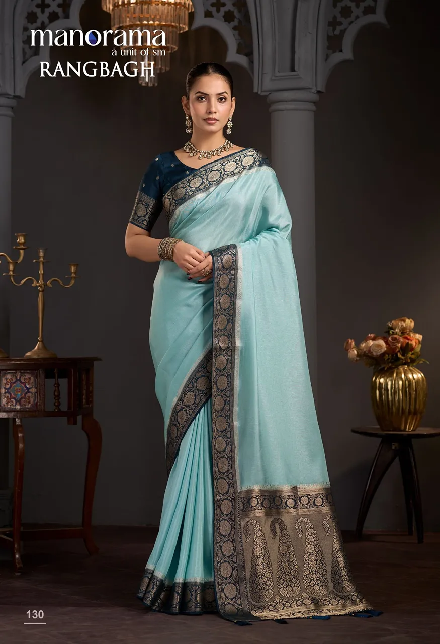 Manorama Rangbagh Premium Viscose Chaap Dyeing Saree with Zari Border — Singles, Vardan Ethnic wholesale from Surat — Photo 9