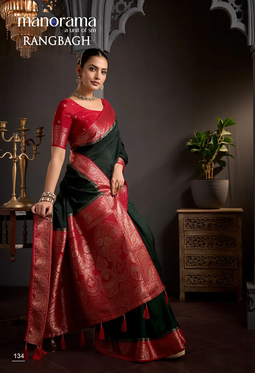Manorama Rangbagh Premium Viscose Chaap Dyeing Saree with Zari Border — Singles, Vardan Ethnic wholesale from Surat — Photo 10