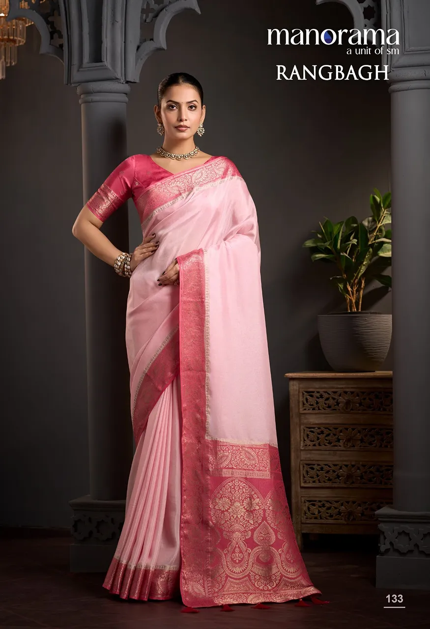 Manorama Rangbagh Premium Viscose Chaap Dyeing Saree with Zari Border — Singles, Vardan Ethnic wholesale from Surat — Photo 12