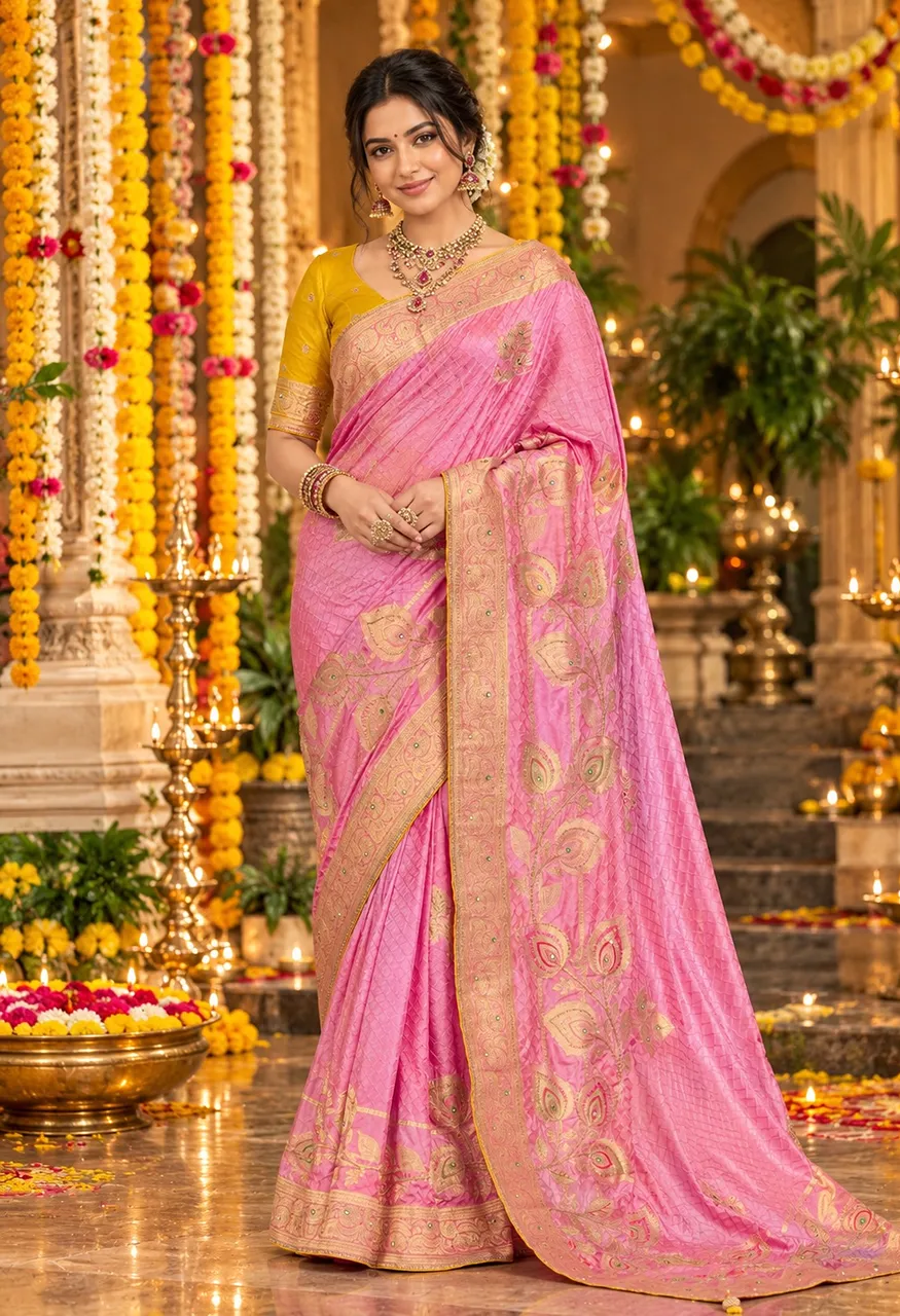 SL Wedding Season 1 Dola Silk Saree with Handwork Cut Dana  Weaving — Singles, Vardan Ethnic wholesale from Surat — view 8