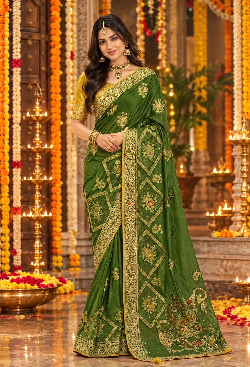 SL Wedding Season 1 Dola Silk Saree with Handwork Cut Dana  Weaving — Singles, Vardan Ethnic wholesale from Surat — view 4