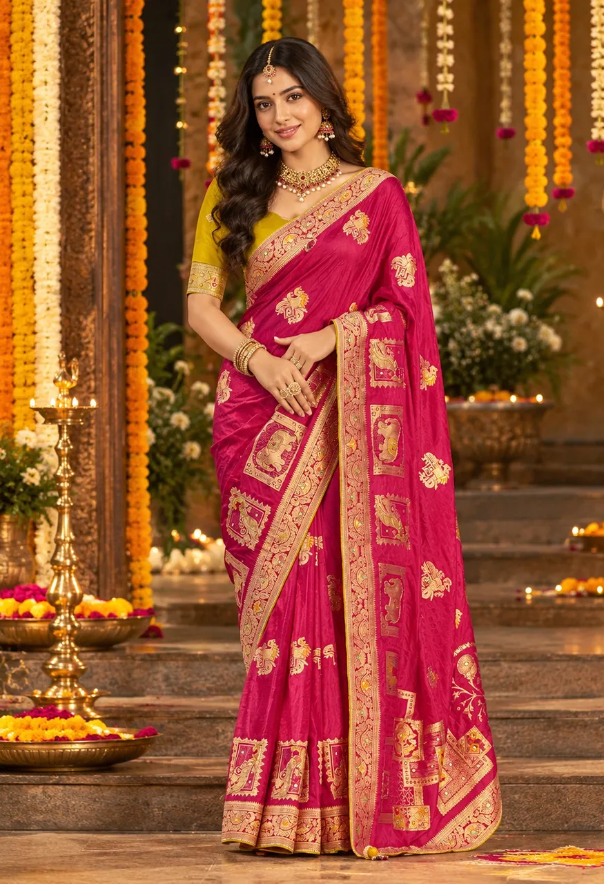SL Wedding Season 1 Dola Silk Saree with Handwork Cut Dana  Weaving — Singles, Vardan Ethnic wholesale from Surat — view 5