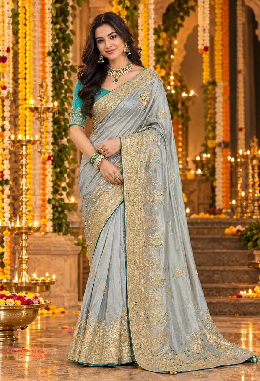 SL Wedding Season 1 Dola Silk Saree with Handwork Cut Dana Weaving