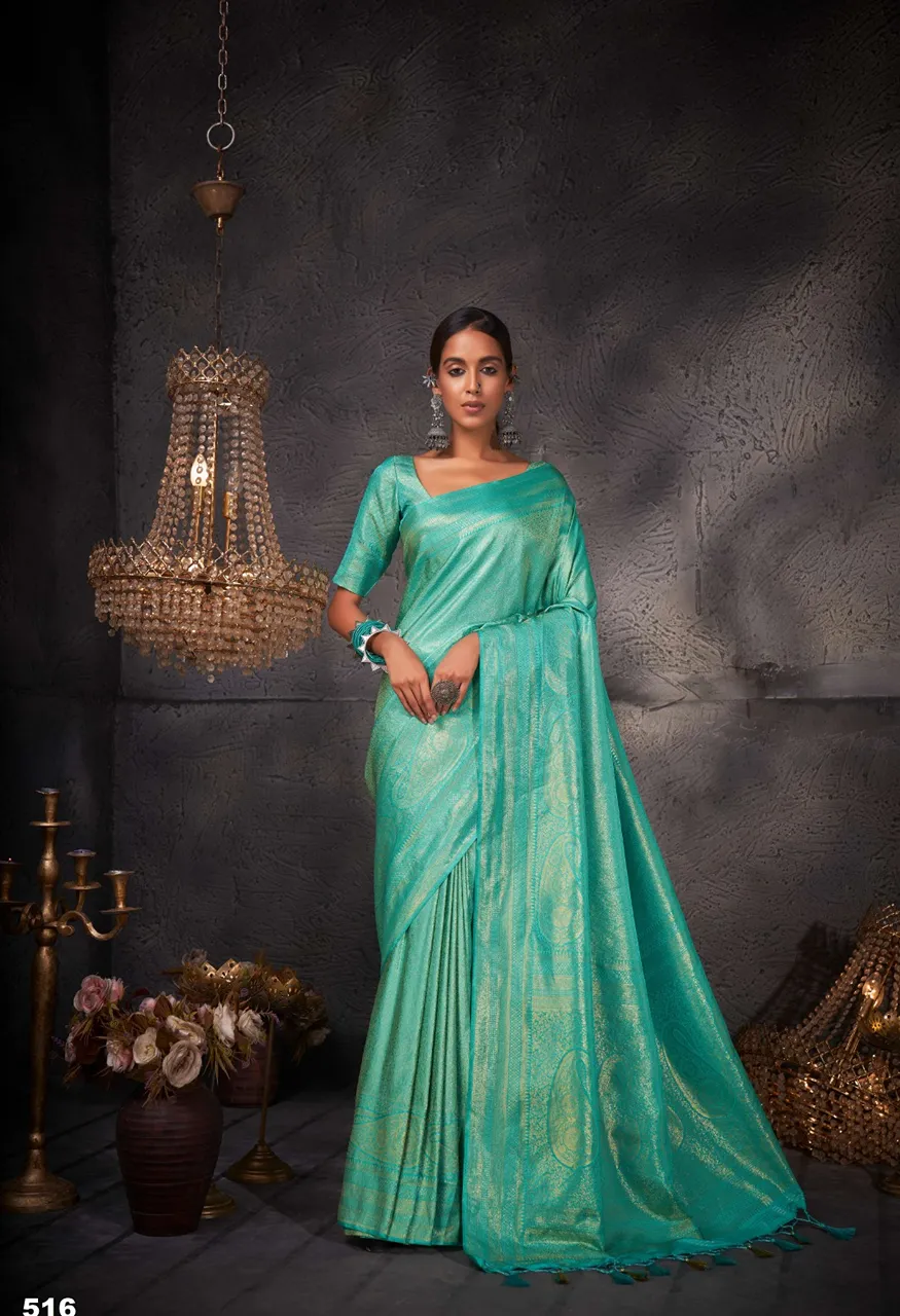 SL Banarasi-2 Pure Kanjivaram Weaving Silk Saree with Blouse — Singles, Vardan Ethnic wholesale from Surat — Photo 2