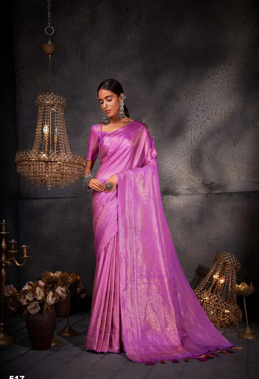 SL Banarasi-2 Pure Kanjivaram Weaving Silk Saree with Blouse — Singles, Vardan Ethnic wholesale from Surat — Photo 3