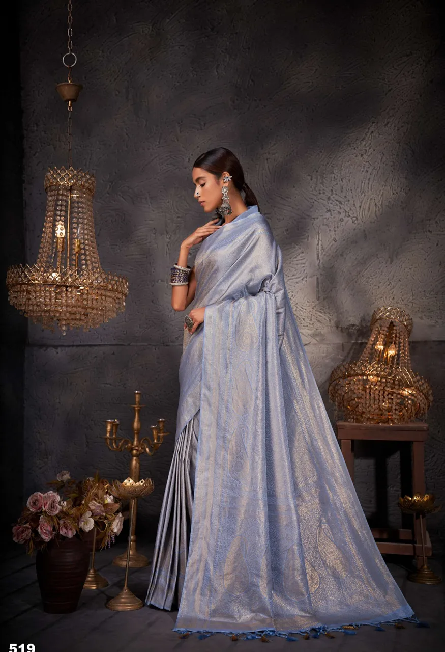 SL Banarasi-2 Pure Kanjivaram Weaving Silk Saree with Blouse — Singles, Vardan Ethnic wholesale from Surat — Photo 5