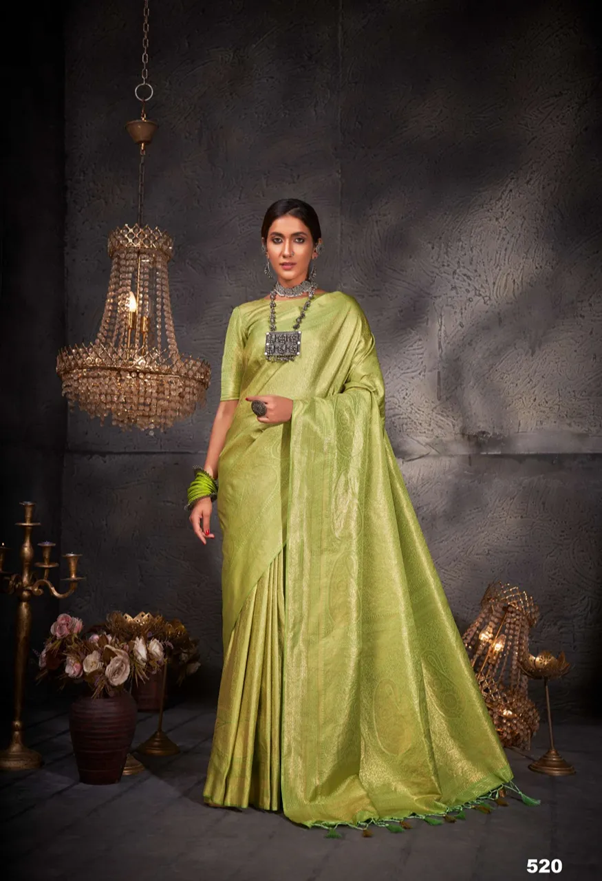 SL Banarasi-2 Pure Kanjivaram Weaving Silk Saree with Blouse — Singles, Vardan Ethnic wholesale from Surat — Photo 6