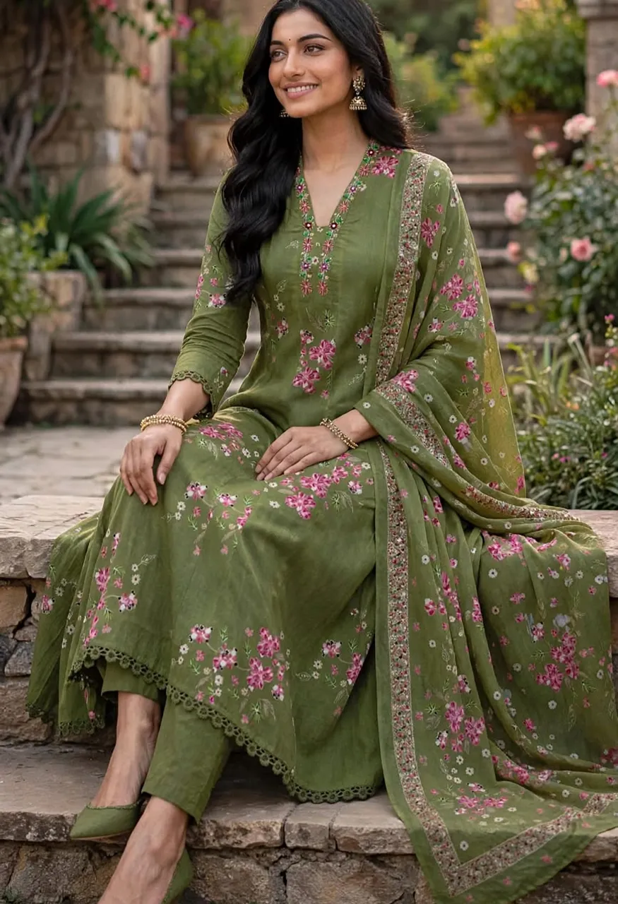 Cotton Discharge Print Anarkali Suit Set with Dupatta Set — Wholesale Kurtis, Vardan Ethnic wholesale from Surat — Photo 3
