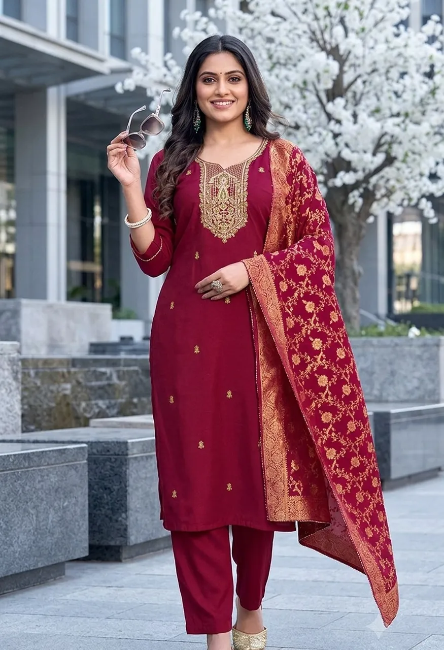 Gauri Designer Top Bottom Dupatta Set Ready to Ship — Wholesale Kurtis, Vardan Ethnic wholesale from Surat — Photo 7
