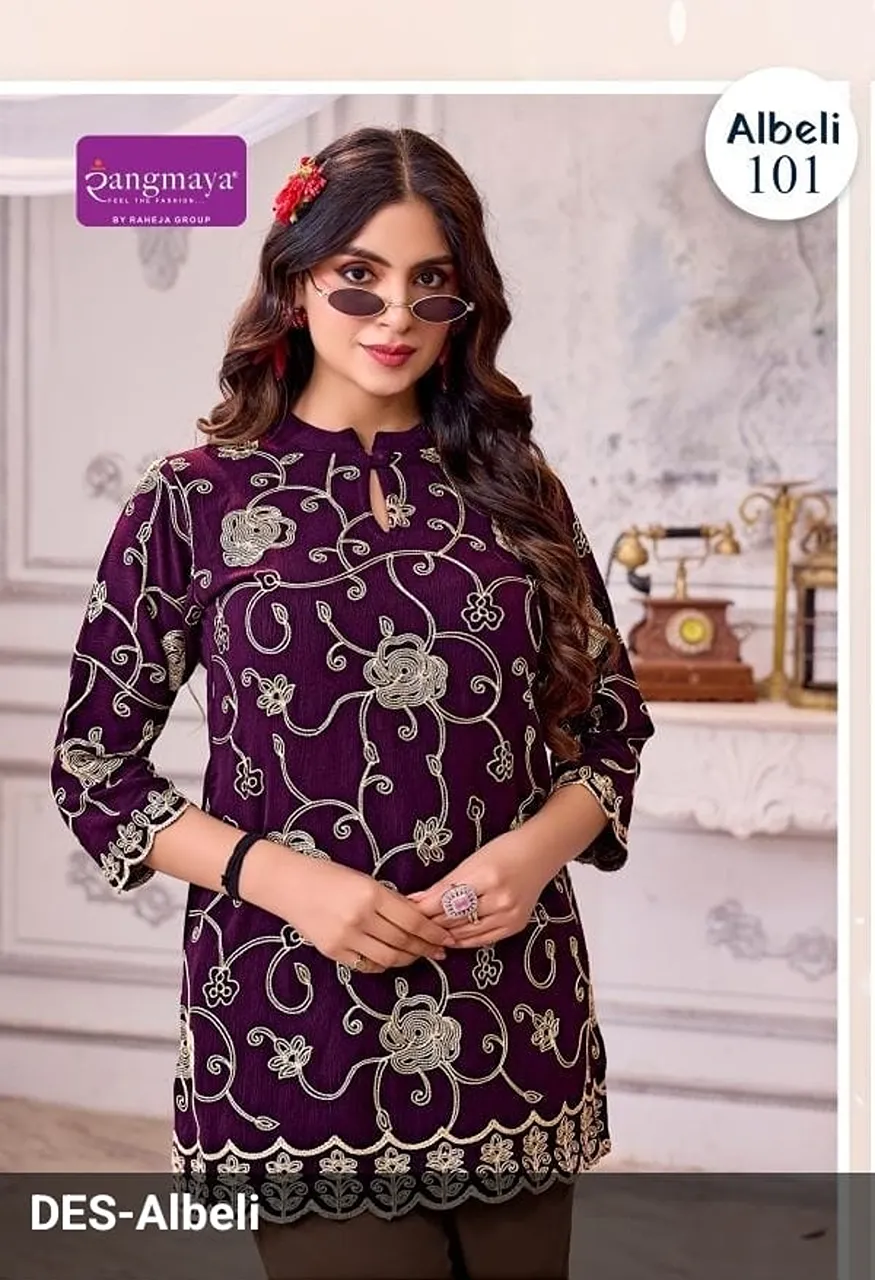 Albeli Top Collection Heavy Work Georgette Designer Top — Rayon Kurti, Vardan Ethnic wholesale from Surat — Photo 2