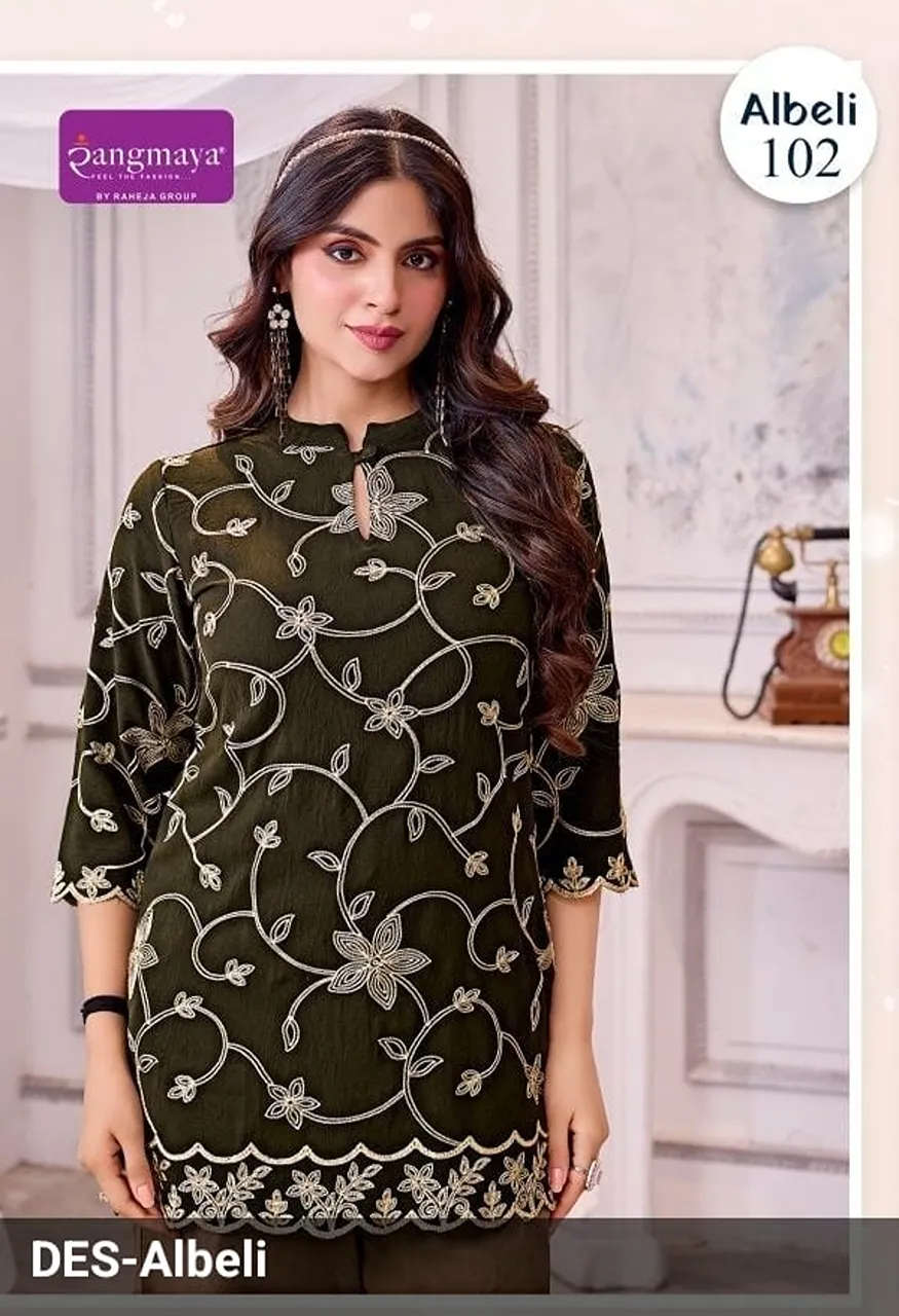 Albeli Top Collection Heavy Work Georgette Designer Top — Rayon Kurti, Vardan Ethnic wholesale from Surat — Photo 3