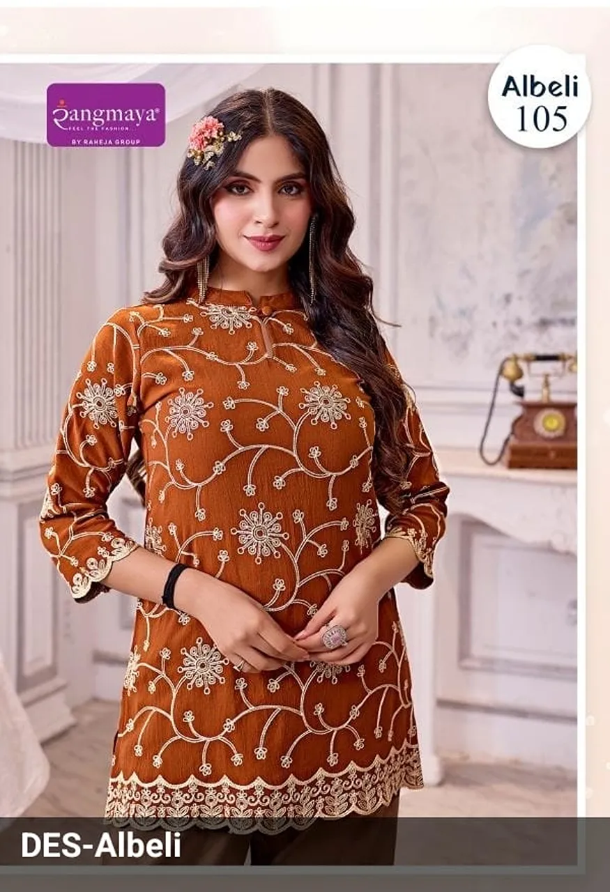 Albeli Top Collection Heavy Work Georgette Designer Top — Rayon Kurti, Vardan Ethnic wholesale from Surat — Photo 4