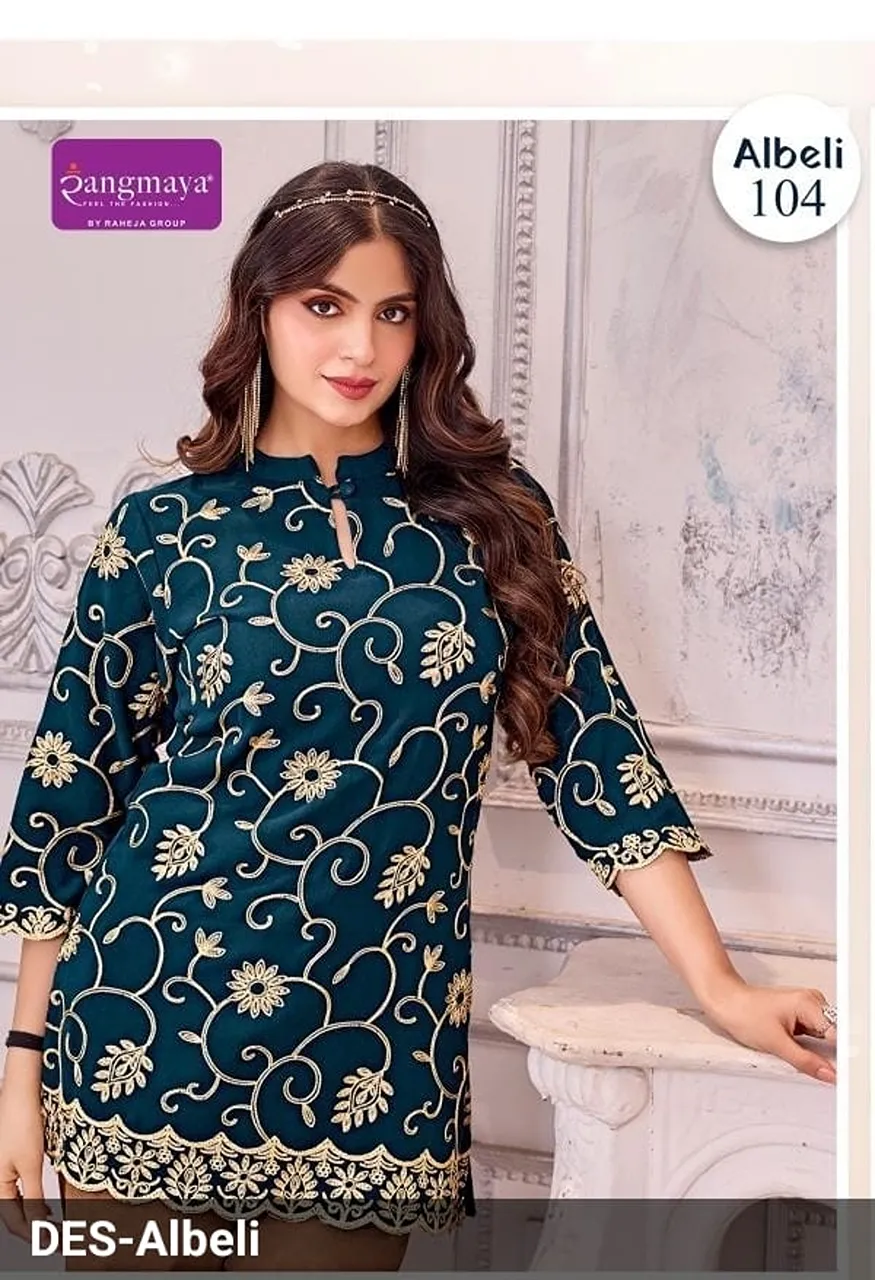 Albeli Top Collection Heavy Work Georgette Designer Top — Rayon Kurti, Vardan Ethnic wholesale from Surat — Photo 5