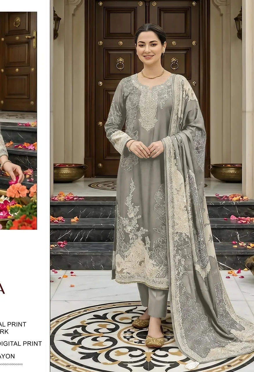 T-210 New Colour Designer Maslin Suit with Aari & Hand Work — Wholesale Pakistani Suits wholesale from Surat — Photo 2