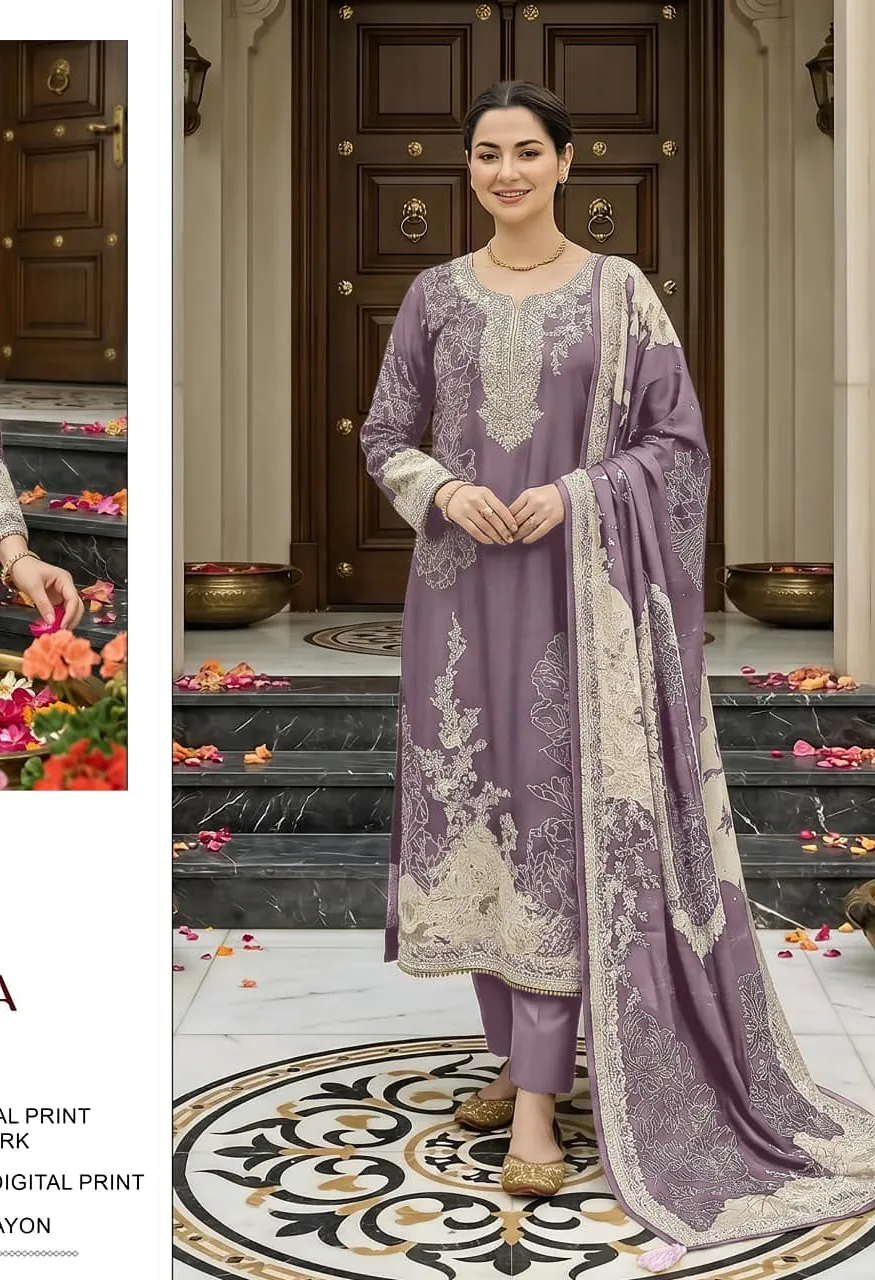 T-210 New Colour Designer Maslin Suit with Aari & Hand Work — Wholesale Pakistani Suits wholesale from Surat — Photo 3