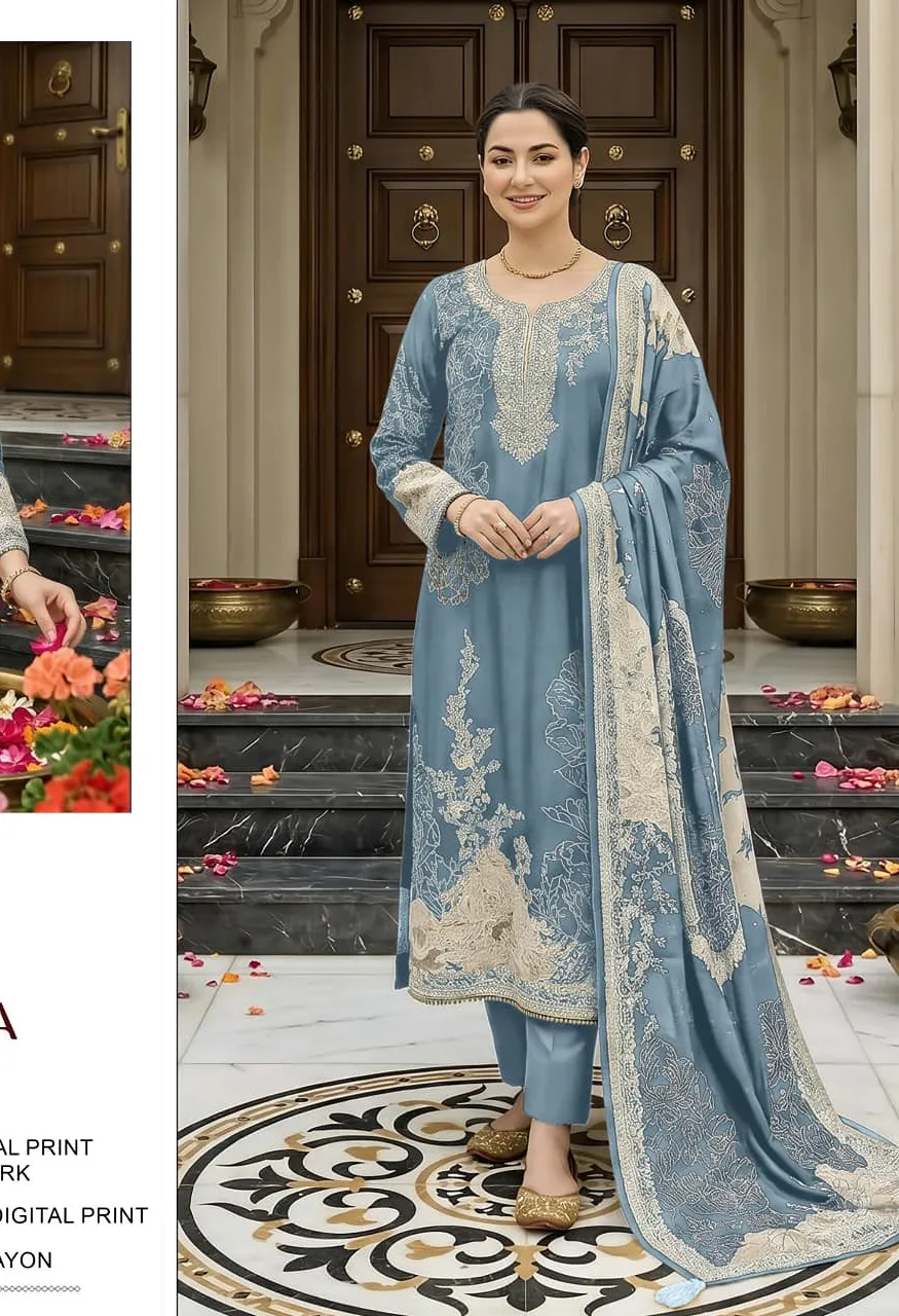 T-210 New Colour Designer Maslin Suit with Aari & Hand Work — Wholesale Pakistani Suits wholesale from Surat — Photo 4