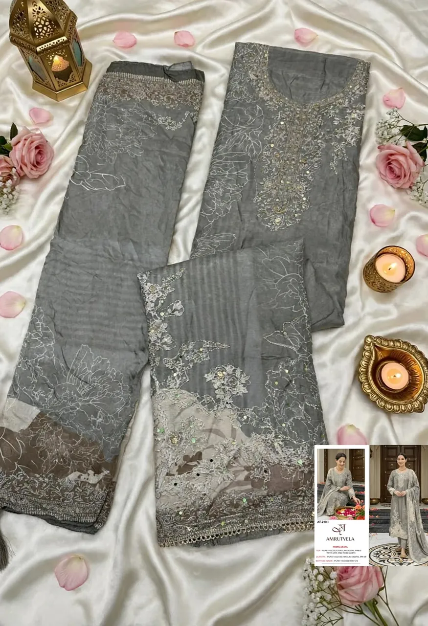 T-210 New Colour Designer Maslin Suit with Aari & Hand Work — Wholesale Pakistani Suits wholesale from Surat — Photo 8