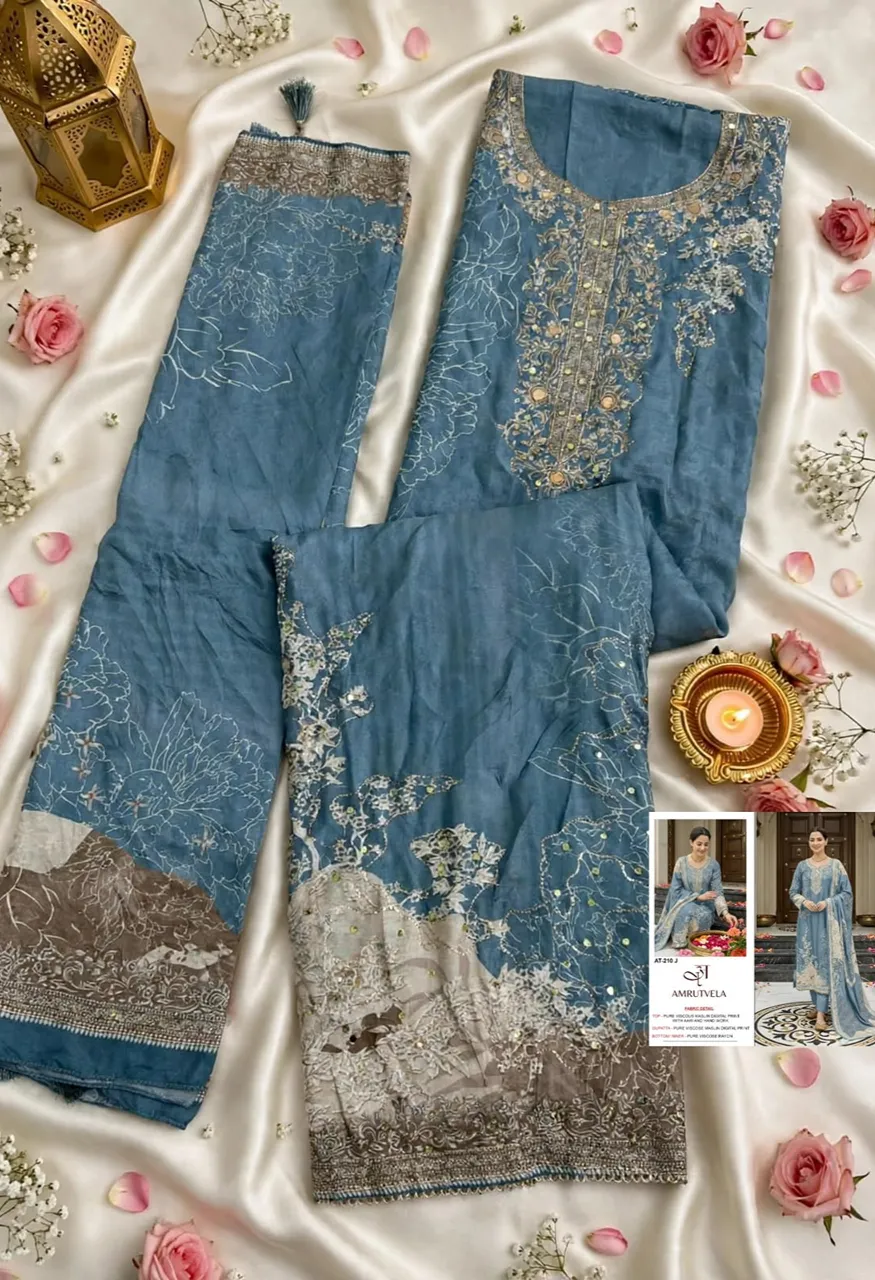 T-210 New Colour Designer Maslin Suit with Aari & Hand Work — Wholesale Pakistani Suits wholesale from Surat — Photo 9