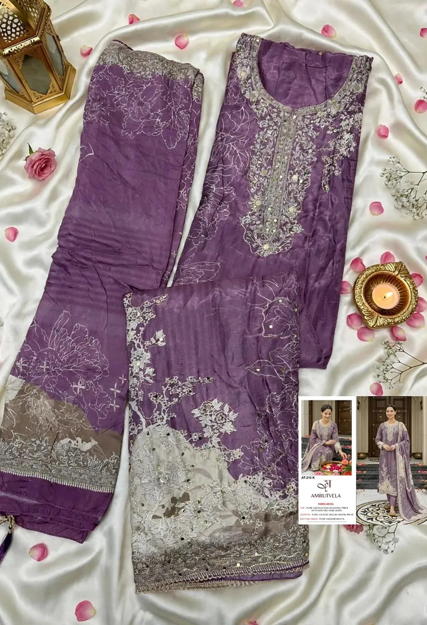 T-210 New Colour Designer Maslin Suit with Aari & Hand Work — Wholesale Pakistani Suits wholesale from Surat — Photo 10