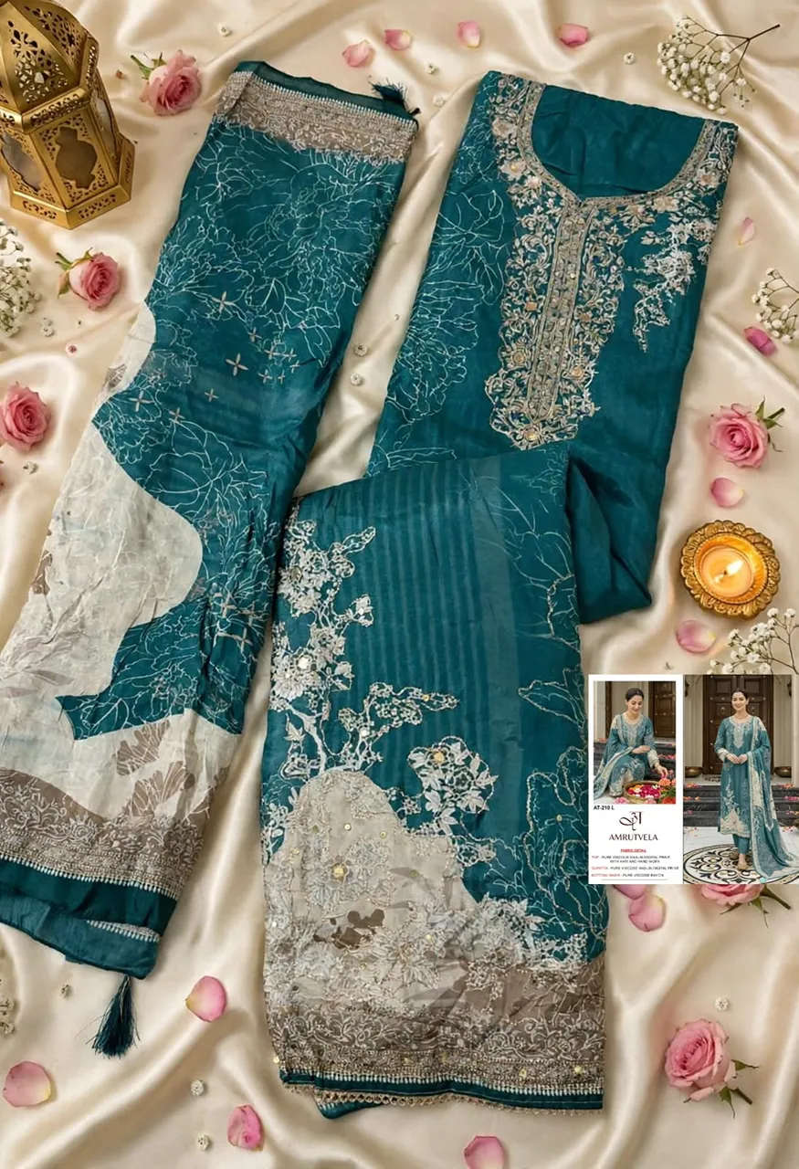 T-210 New Colour Designer Maslin Suit with Aari & Hand Work — Wholesale Pakistani Suits wholesale from Surat — Photo 11