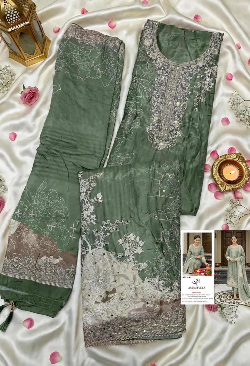 T-210 New Colour Designer Maslin Suit with Aari & Hand Work — Wholesale Pakistani Suits wholesale from Surat — Photo 12