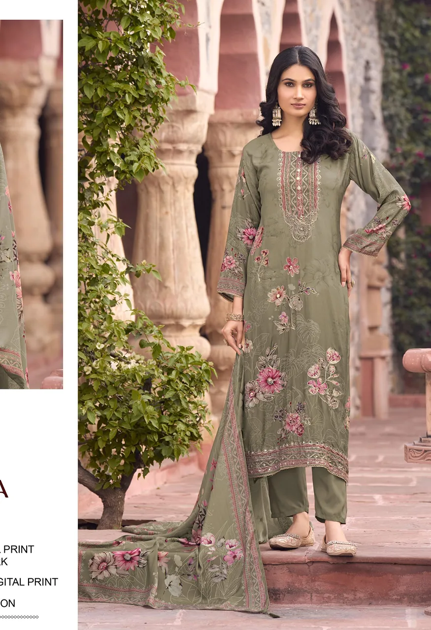 AT 209 Pure Viscose Maslin Designer Suit with Aari Hand Work — Wholesale Dress Material, Vardan Ethnic wholesale from Surat — Photo 2