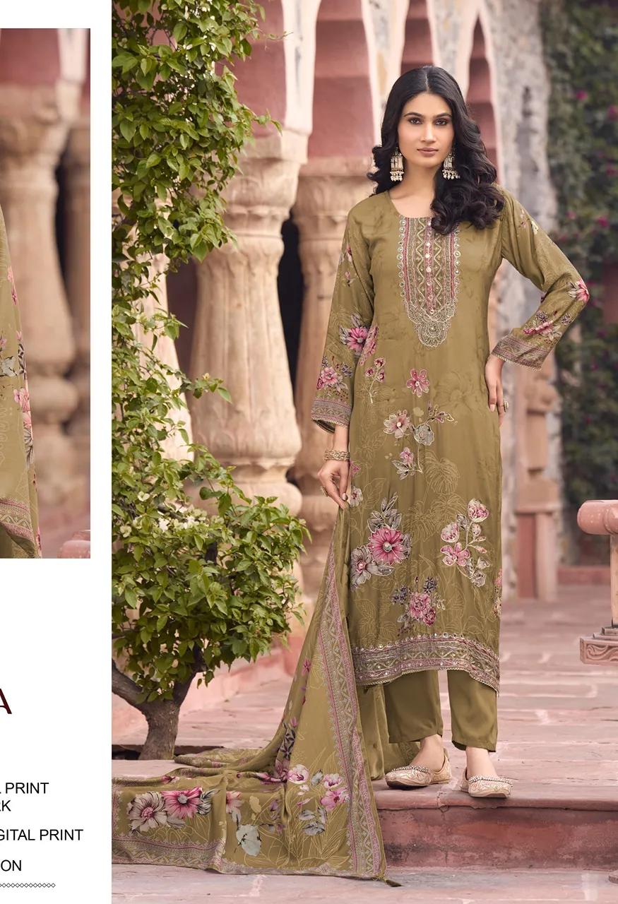 AT 209 Pure Viscose Maslin Designer Suit with Aari Hand Work — Wholesale Dress Material, Vardan Ethnic wholesale from Surat — Photo 3