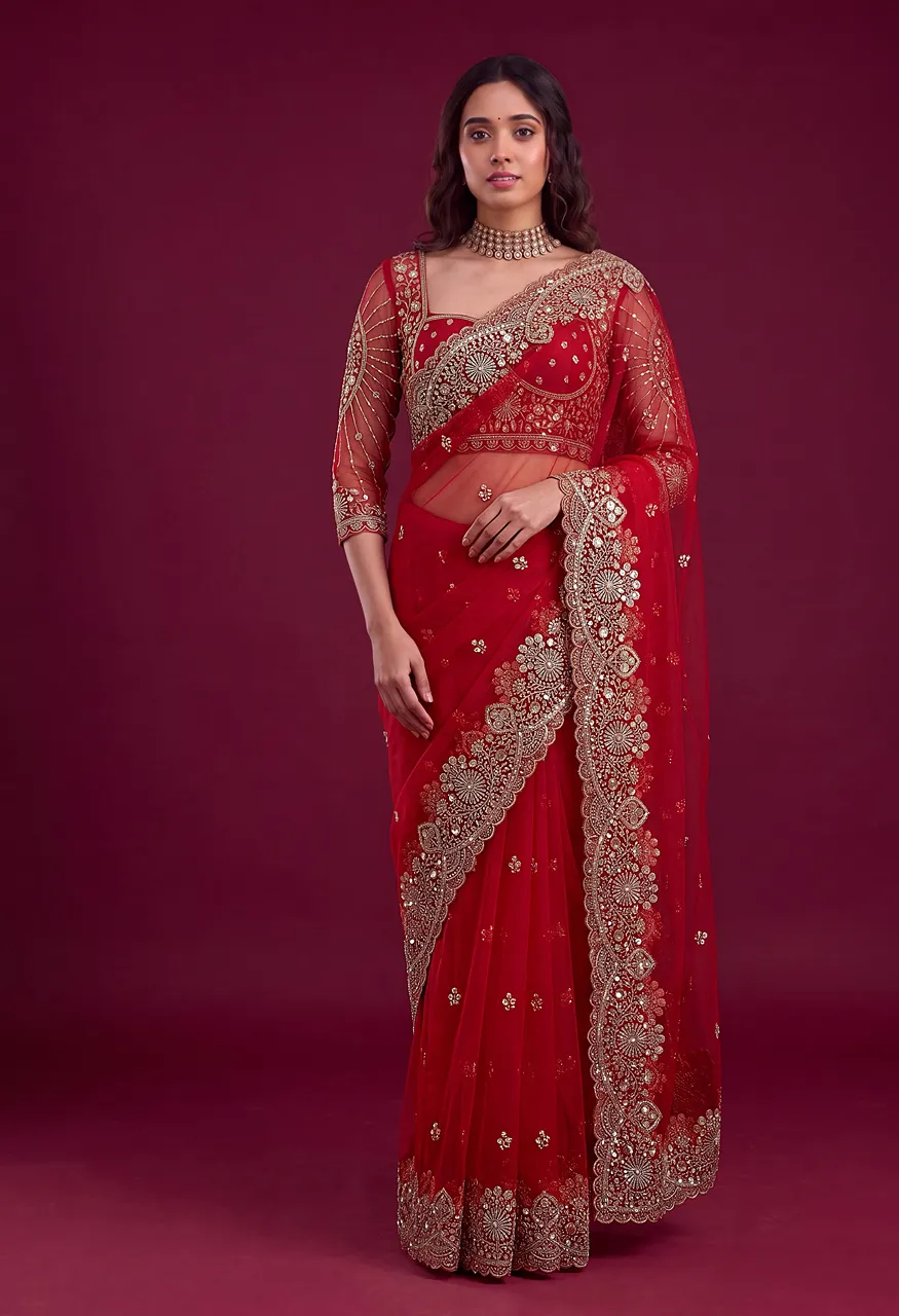 Dvd ON5193 Designer Net Saree with Sequence Embroidery Work — Singles, Vardan Ethnic wholesale from Surat — view 3