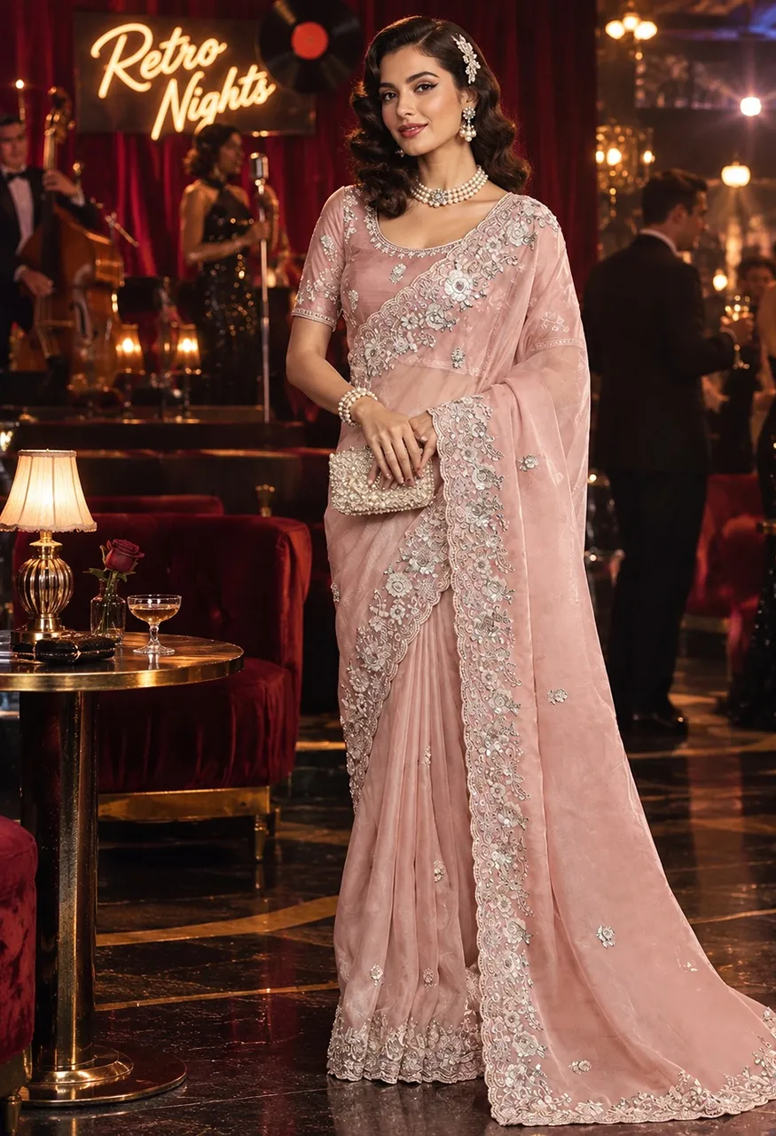 Retro Time Fancy Tissue Organza Saree with Sequin Embroidery  Stone Work — Singles, Vardan Ethnic wholesale from Surat — view 3