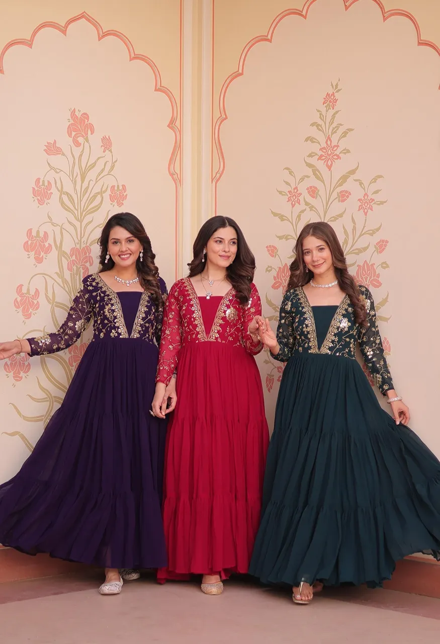 Lw 9237 Designer Faux Blooming Gown with Sequins Zari Embroidery — Wholesale Kurtis, Vardan Ethnic wholesale from Surat — Photo 2