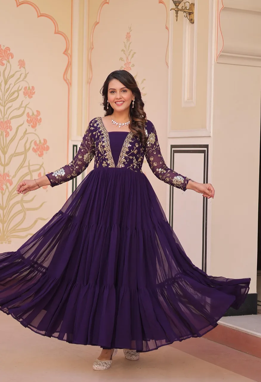 Lw 9237 Designer Faux Blooming Gown with Sequins Zari Embroidery — Wholesale Kurtis, Vardan Ethnic wholesale from Surat — Photo 3