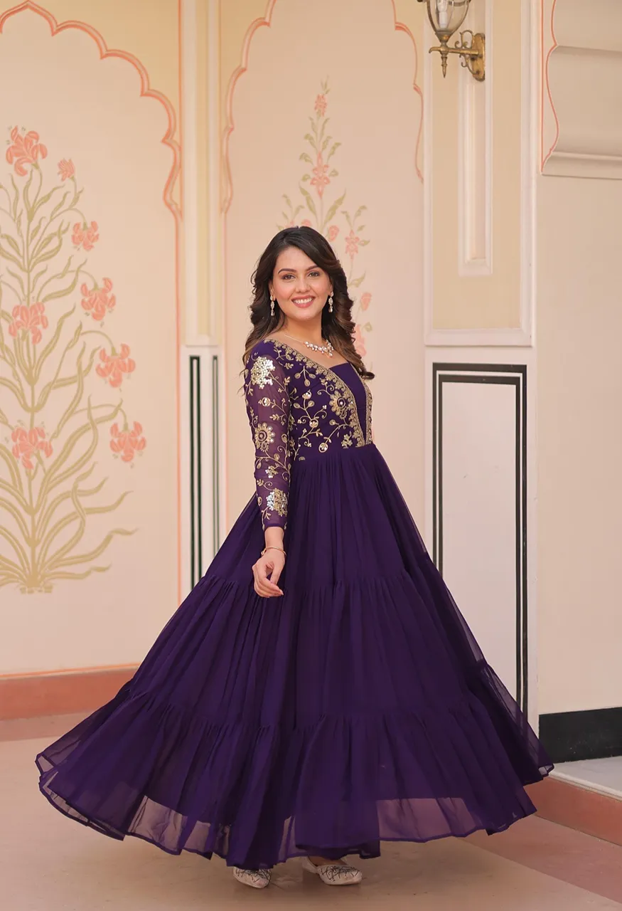 Lw 9237 Designer Faux Blooming Gown with Sequins Zari Embroidery — Wholesale Kurtis, Vardan Ethnic wholesale from Surat — Photo 4
