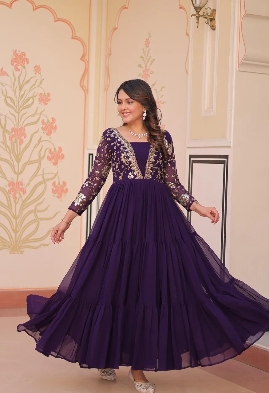 Lw 9237 Designer Faux Blooming Gown with Sequins Zari Embroidery — Wholesale Kurtis, Vardan Ethnic wholesale from Surat — Photo 5
