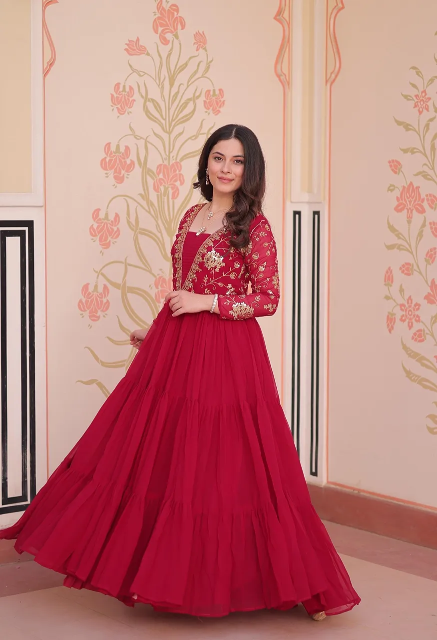 Lw 9237 Designer Faux Blooming Gown with Sequins Zari Embroidery — Wholesale Kurtis, Vardan Ethnic wholesale from Surat — Photo 7
