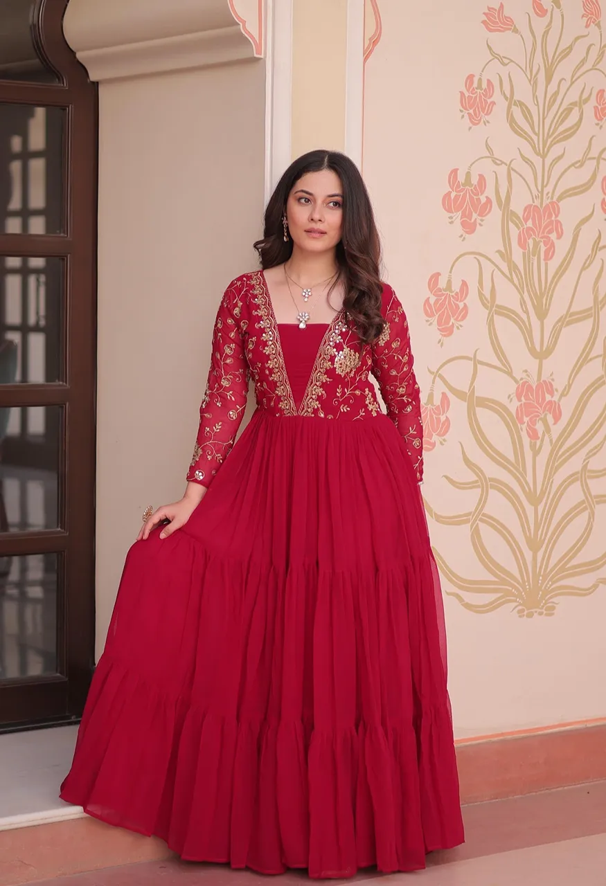 Lw 9237 Designer Faux Blooming Gown with Sequins Zari Embroidery — Wholesale Kurtis, Vardan Ethnic wholesale from Surat — Photo 8