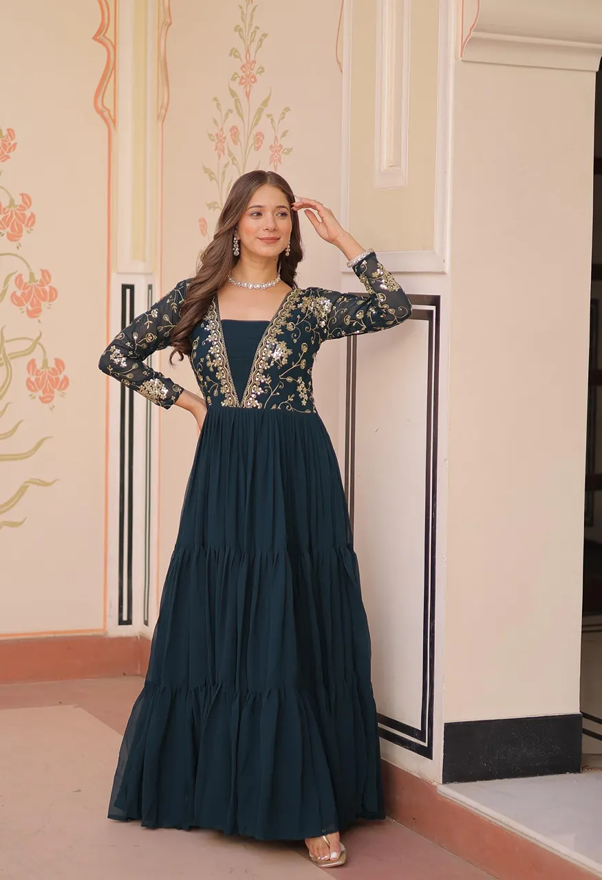 Lw 9237 Designer Faux Blooming Gown with Sequins Zari Embroidery — Wholesale Kurtis, Vardan Ethnic wholesale from Surat — Photo 10