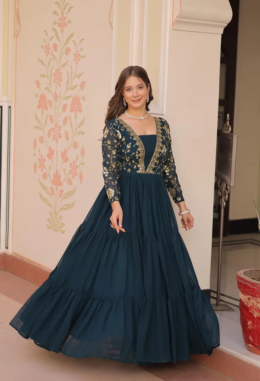 Lw 9237 Designer Faux Blooming Gown with Sequins Zari Embroidery — Wholesale Kurtis, Vardan Ethnic wholesale from Surat — Photo 11