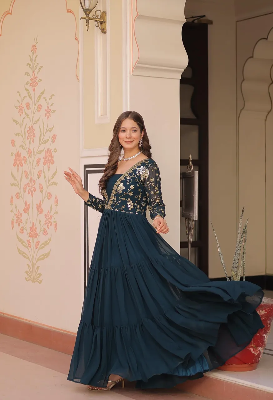 Lw 9237 Designer Faux Blooming Gown with Sequins Zari Embroidery — Wholesale Kurtis, Vardan Ethnic wholesale from Surat — Photo 12