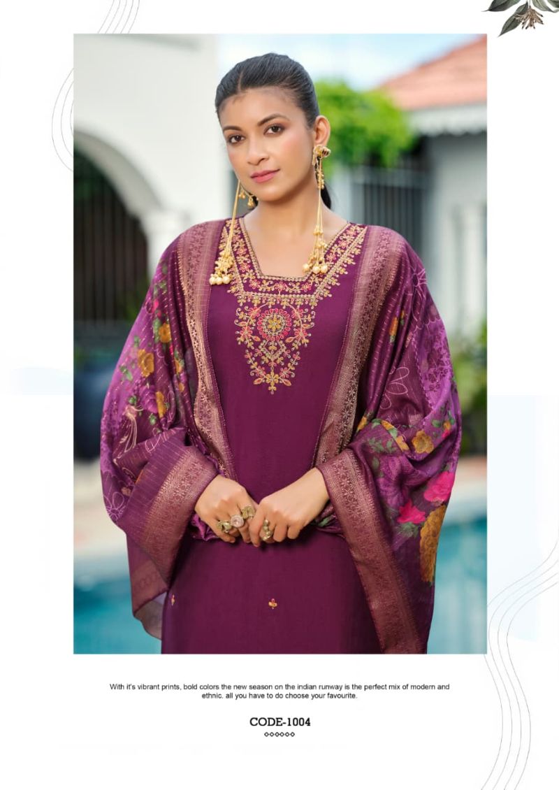 Woodee Devika Viscose Roman Thread Work Kurti Set with Bottom & Dupatta