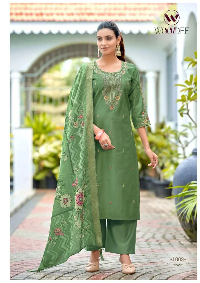 Woodee Hoor Viscose Gadwal Hand Work Kurti With Bottom Dupatta Collection — Wholesale Kurtis, Woodee wholesale from Surat — view 4
