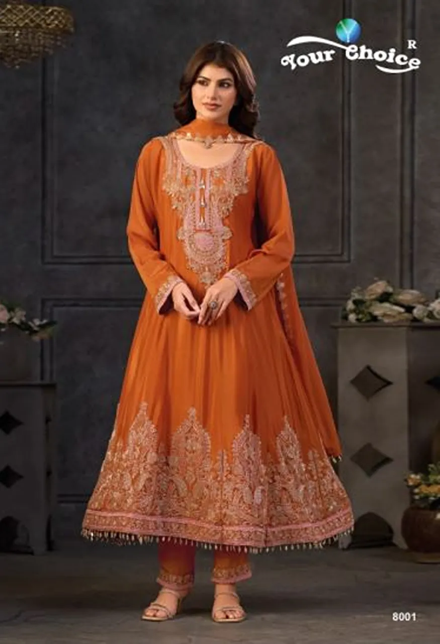 Your Choice Tibco Chinon Beats Work Designer Gown Pant Set with Dupatta — Wholesale Kurtis, Your Choice wholesale from Surat — view 2