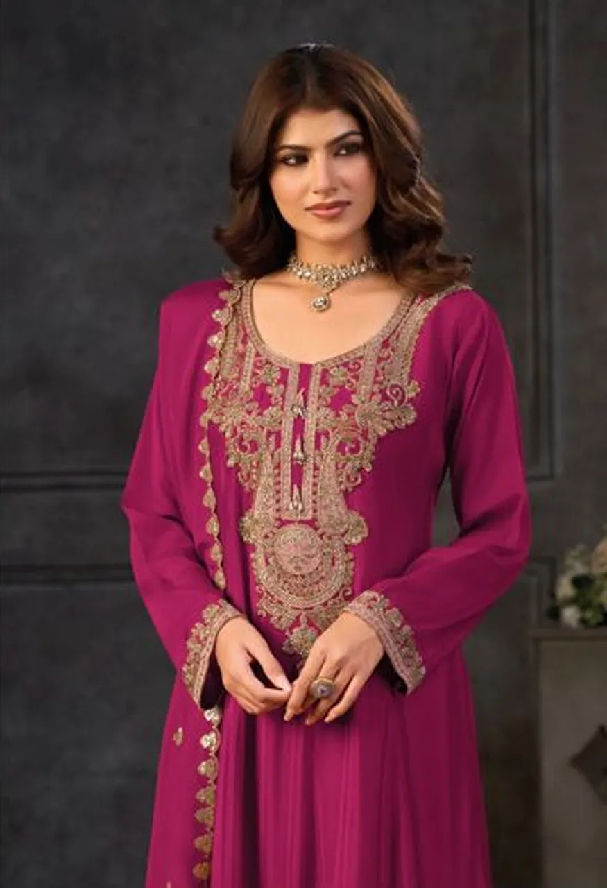 Your Choice Tibco Chinon Beats Work Designer Gown Pant Set with Dupatta