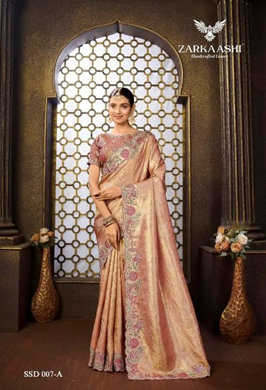 Zarkaashi Srivali Readymade Blouse Tissue Silk Designer Saree Catalog — Wholesale Sarees, Zarkaashi wholesale from Surat — Photo 3