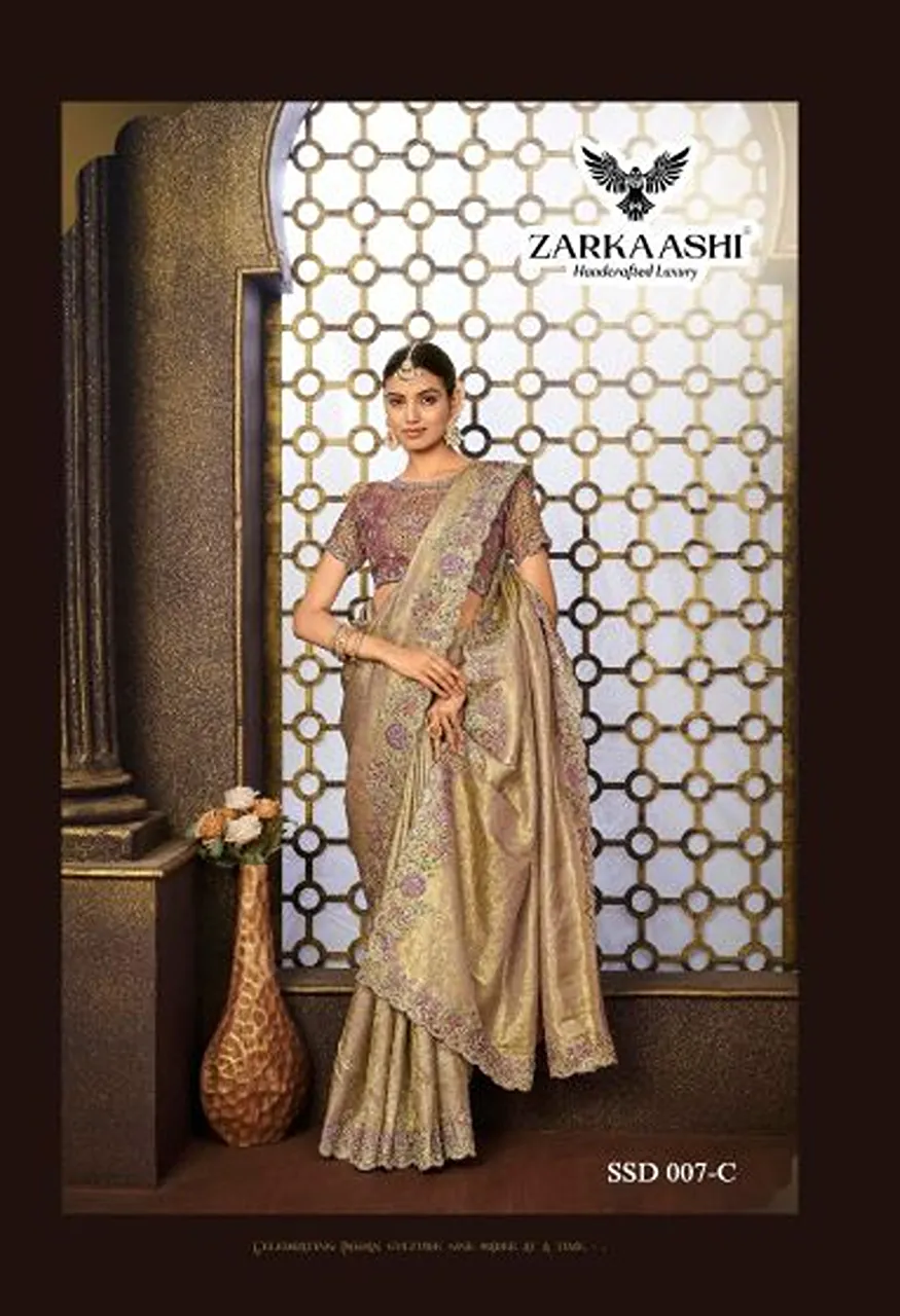 Zarkaashi Srivali Readymade Blouse Tissue Silk Designer Saree Catalog — Wholesale Sarees, Zarkaashi wholesale from Surat — Photo 2