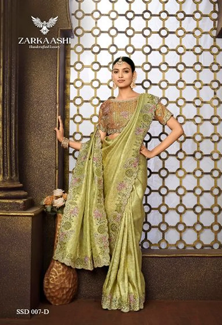 Zarkaashi Srivali Readymade Blouse Tissue Silk Designer Saree Catalog — Wholesale Sarees, Zarkaashi wholesale from Surat — Photo 4