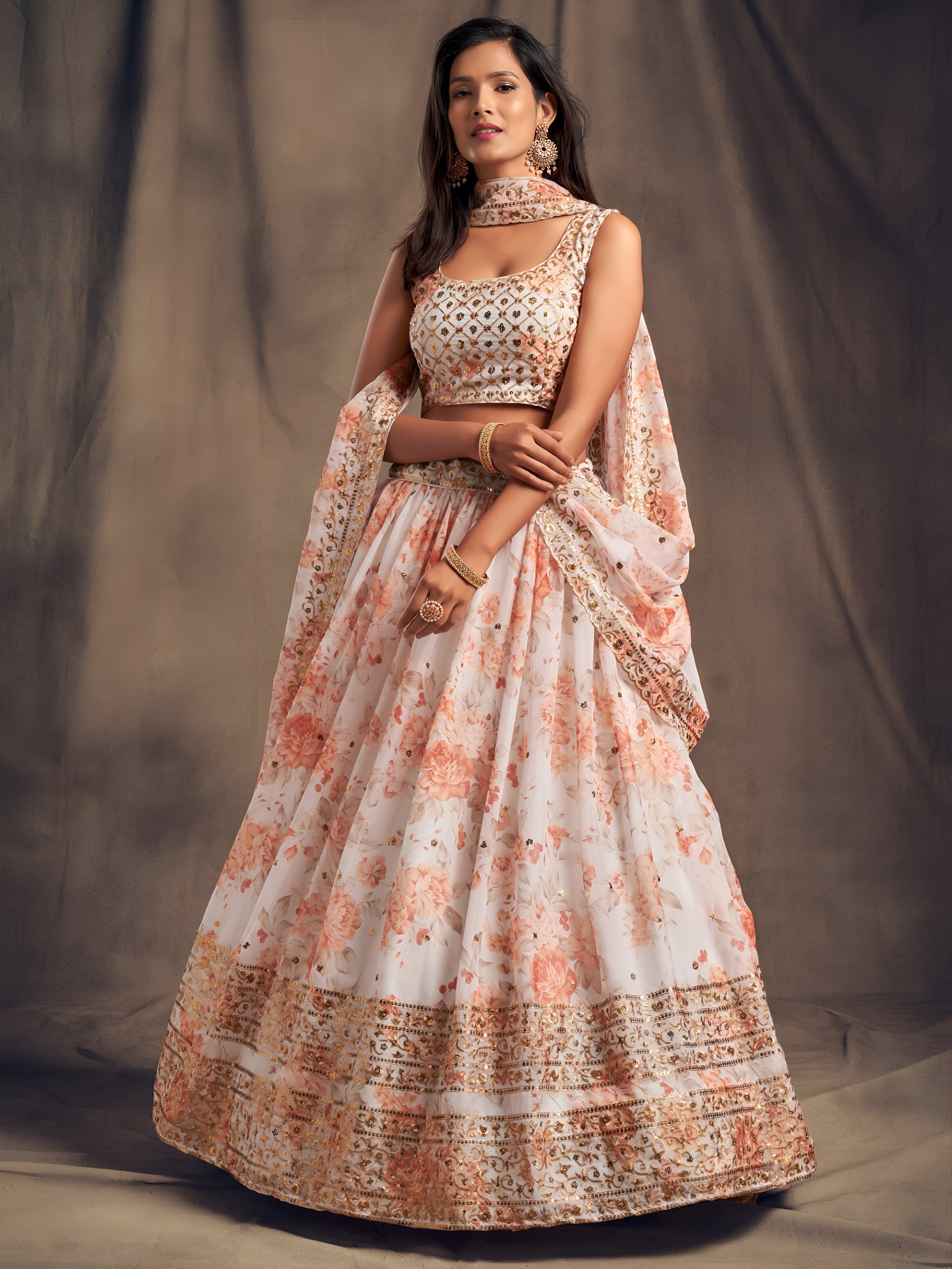 Zeel 7611 White & Peach Floral Printed Designer Lehenga Choli Catalog — Lehenga, Zeel wholesale from Surat — Photo 3