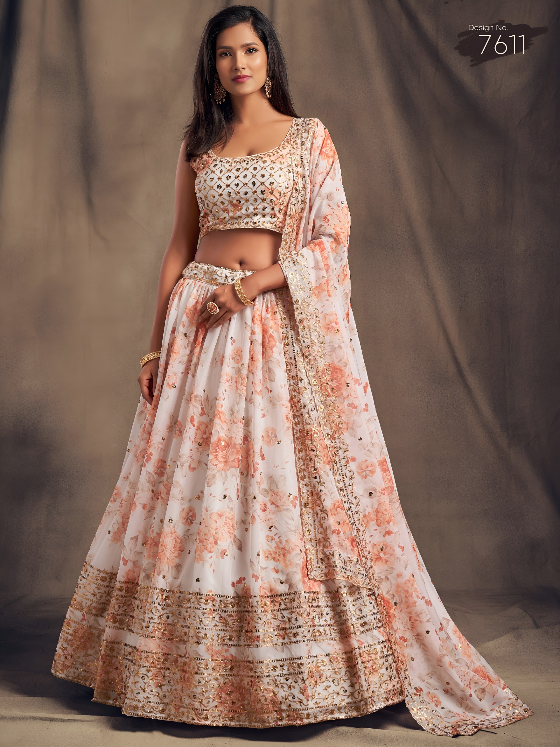 Zeel 7611 White & Peach Floral Printed Designer Lehenga Choli Catalog — Lehenga, Zeel wholesale from Surat — Photo 2