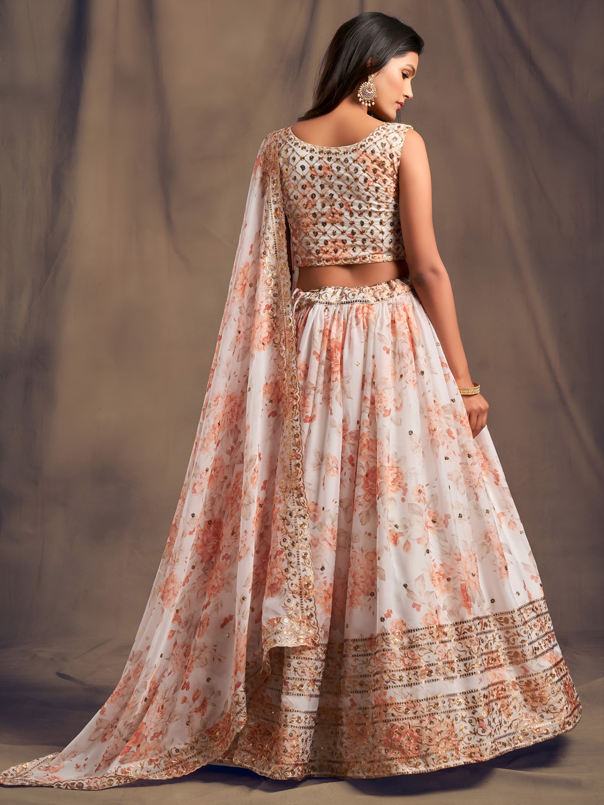 Zeel 7611 White & Peach Floral Printed Designer Lehenga Choli Catalog — Lehenga, Zeel wholesale from Surat — Photo 4